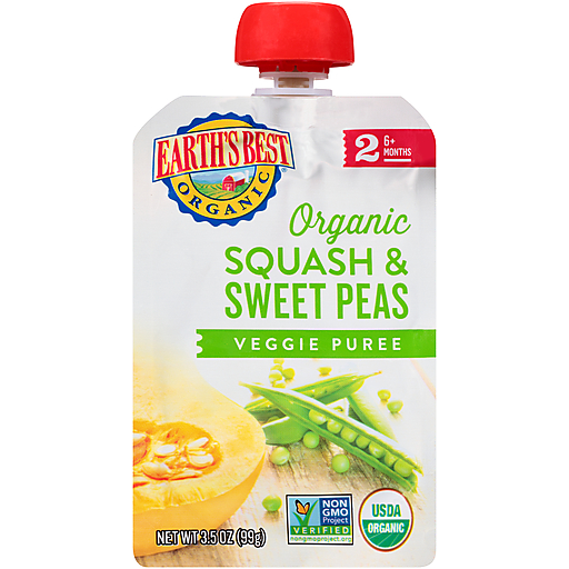 Earth's Best Organic Squash & Sweet Peas Veggie Puree Stage 2 Baby Food