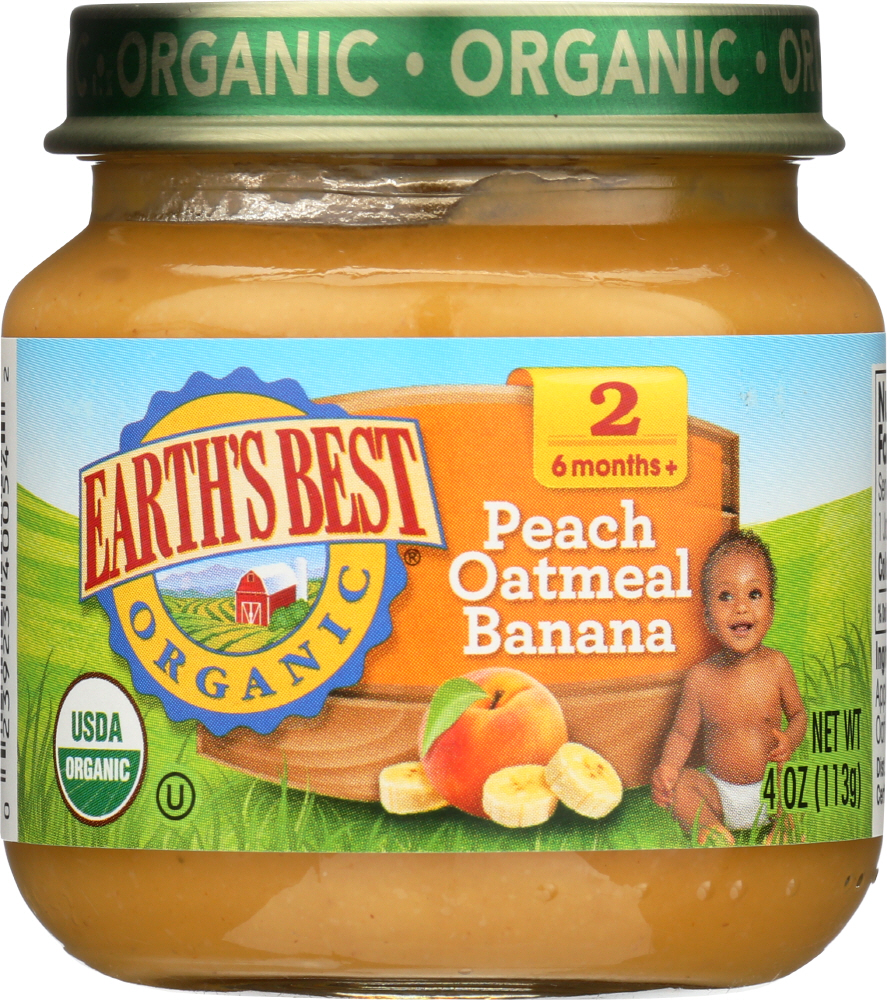 Earth's Best Organic Peach Oatmeal Banana Stage 2 Baby Food Jar