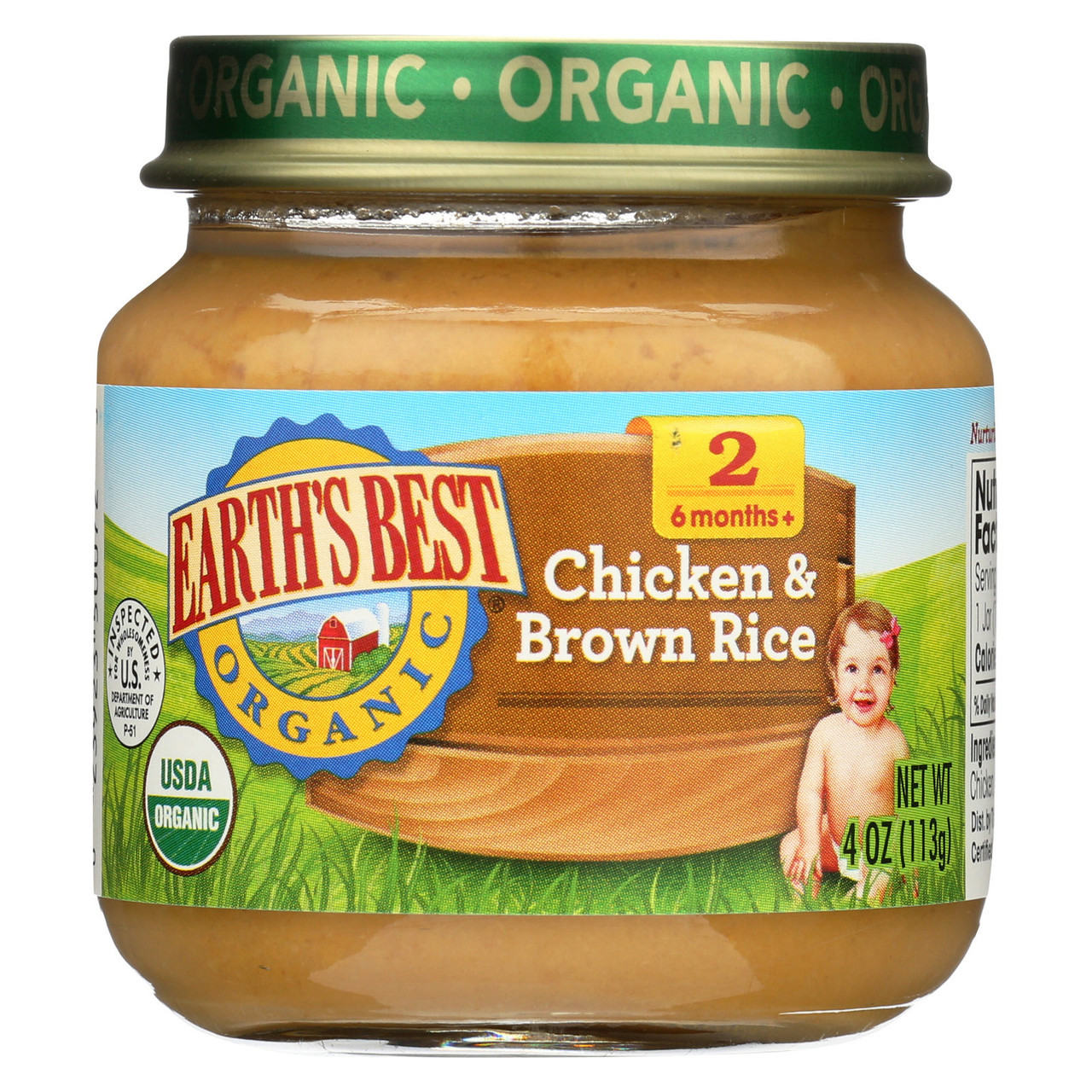 Earth's Best Organic Stage 2 Baby Food Chicken & Brown Rice 4 Oz