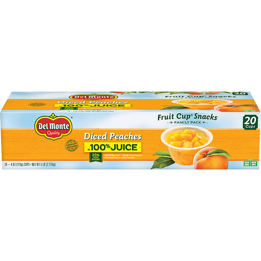 Del Monte Quality Diced Peaches Fruit Cup Snacks 20-4 Oz. Cups