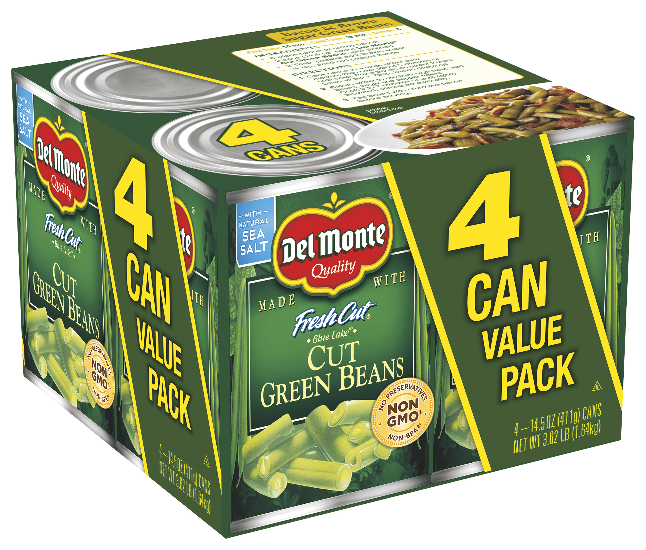 Del Monte Green Beans, Cut, Blue Lake Mixed, Value Pack