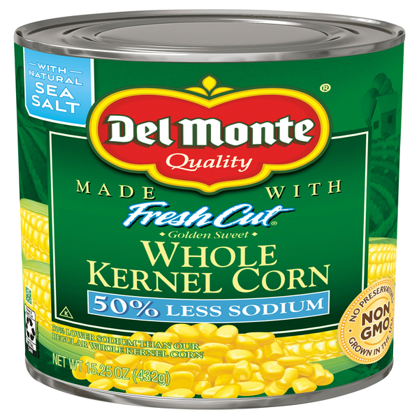 Del Monte Fresh Cut Corn, Golden Sweet, Whole Kernel, 50% Less Sodium