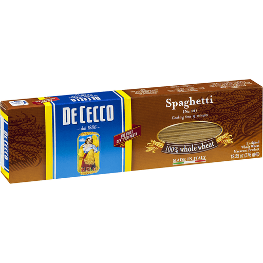 De Cecco 100% Whole Wheat Spaghetti Pasta 13.25 Oz Box - 12ct Case