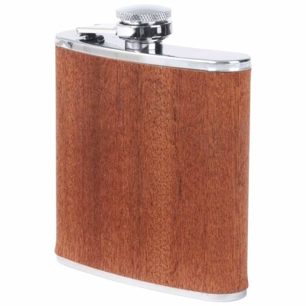 Maxam 6oz Stainless Steel Flask With Real Sapele Wood Wrap