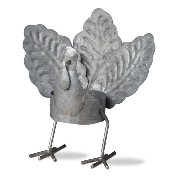 Turkey Oak Leaf Tealight Hldr Galvanized