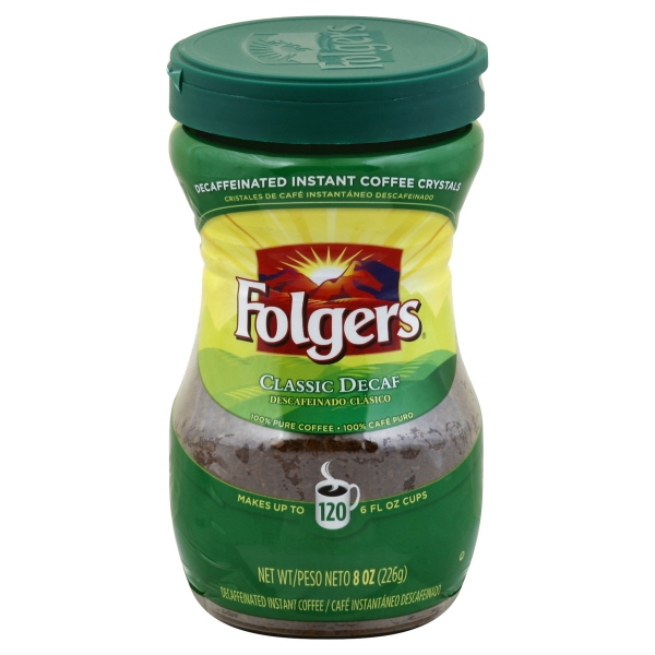 Folgers Classic Decaf Instant Coffee Crystals, 8 Ounce Easy-Open Flip-Top Jar