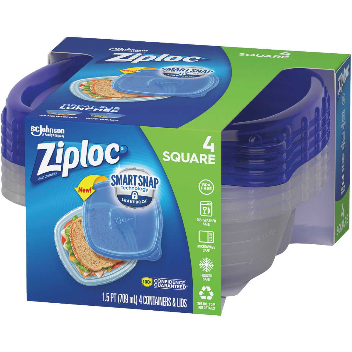 Ziploc Smart Snap 1 Pint Square Containers & Lids