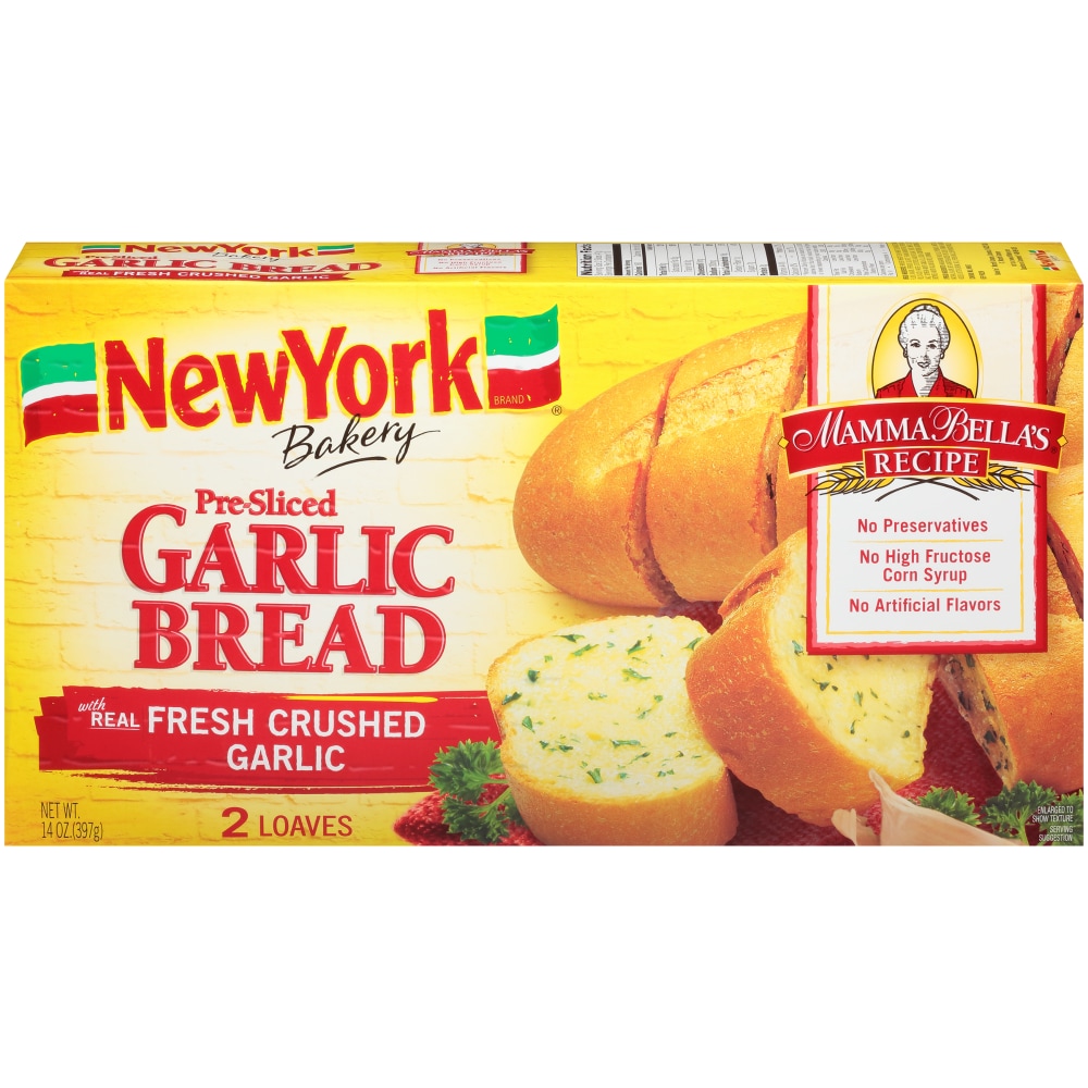 New York Bakery Mama Bella Garlic Bread, Homestyle, 2 Pre-Sliced Loaves