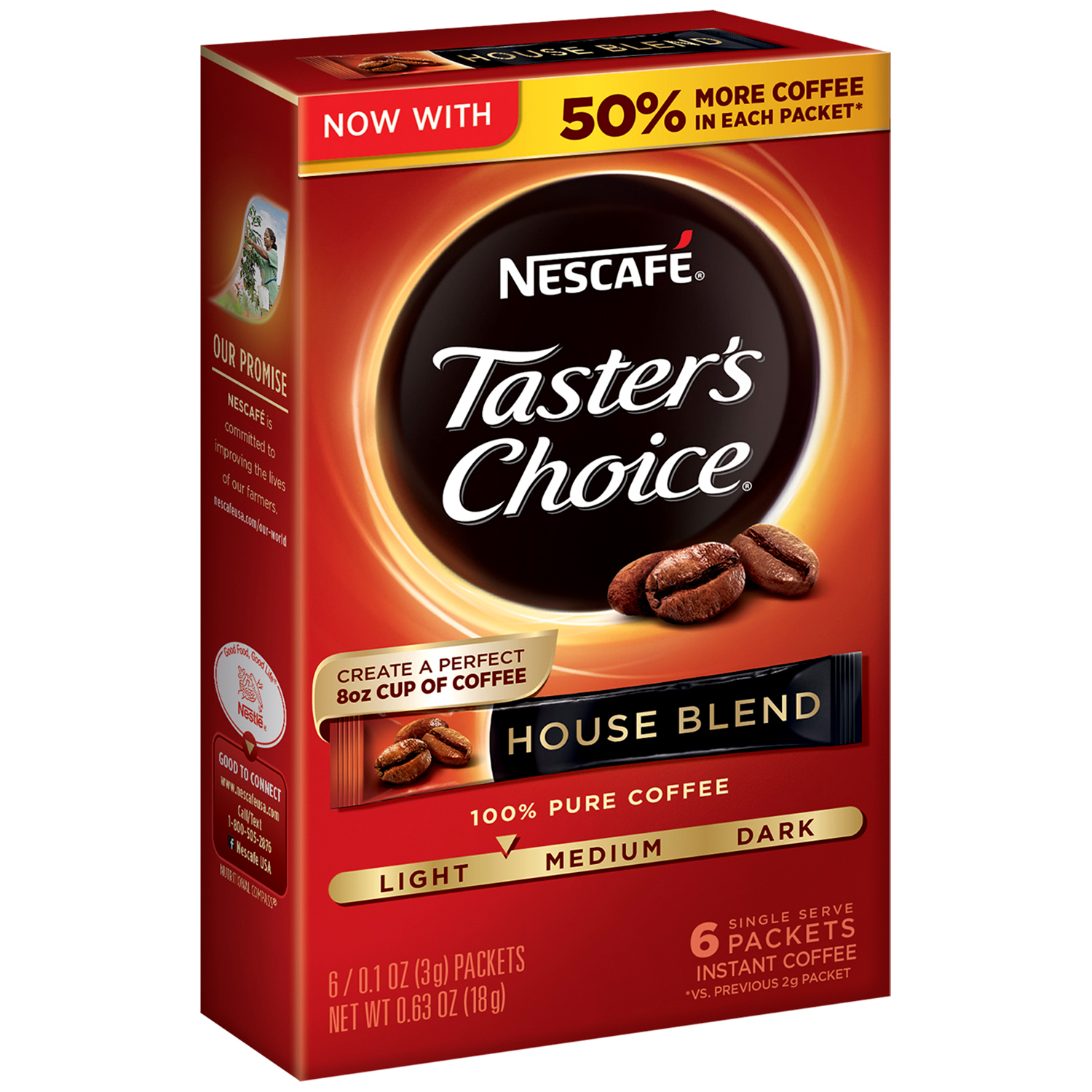 Nescafe TASTER'S CHOICE House Blend Medium Light Roast Instant Coffee 6-0.1 Oz. Box