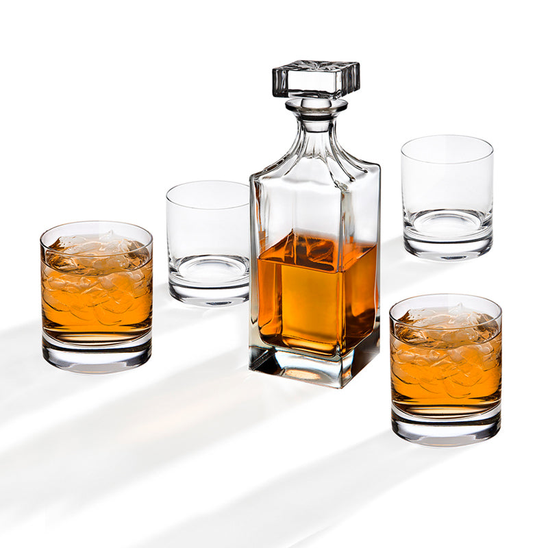 Godinger Glass 5-Piece Social Whiskey Decanter And Double Old Fashioned Set