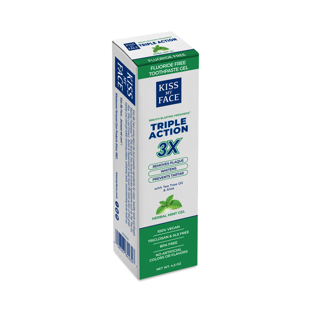 Kiss My Face Toothpaste, Fluoride Free, Triple Action, Cool Mint, Gel