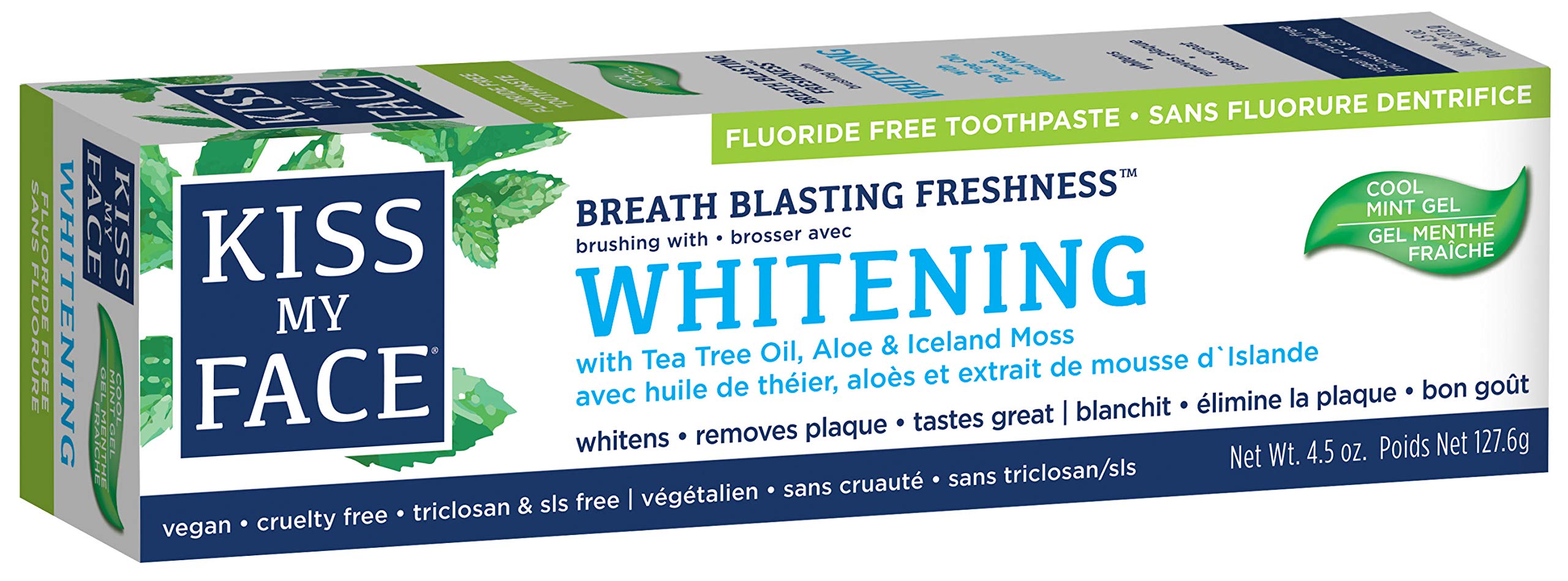 Kiss My Face Toothpaste, Fluoride Free, Whitening, Cool Mint Gel