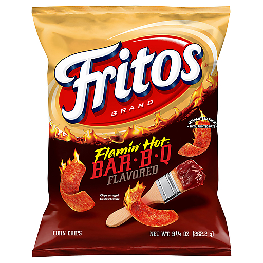 Fritos Corn Chips, Flamin' Hot Bar B Q Flavored 9.25 Oz