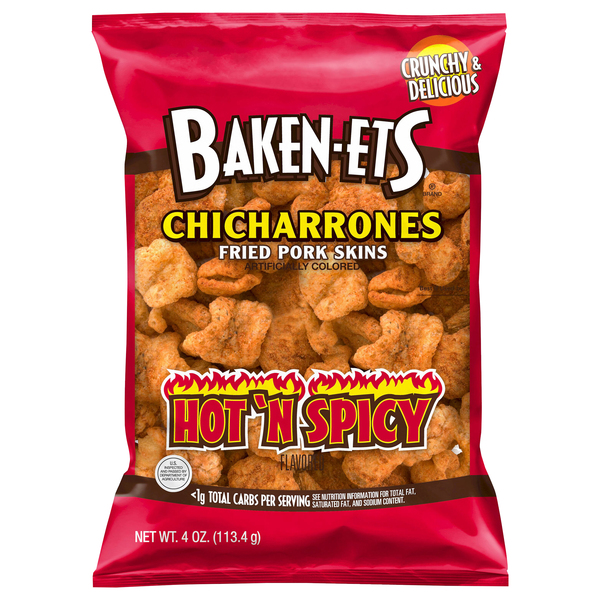 Baken-Ets Fried Pork Skins Chicharrones Hot N Spicy 4 Oz