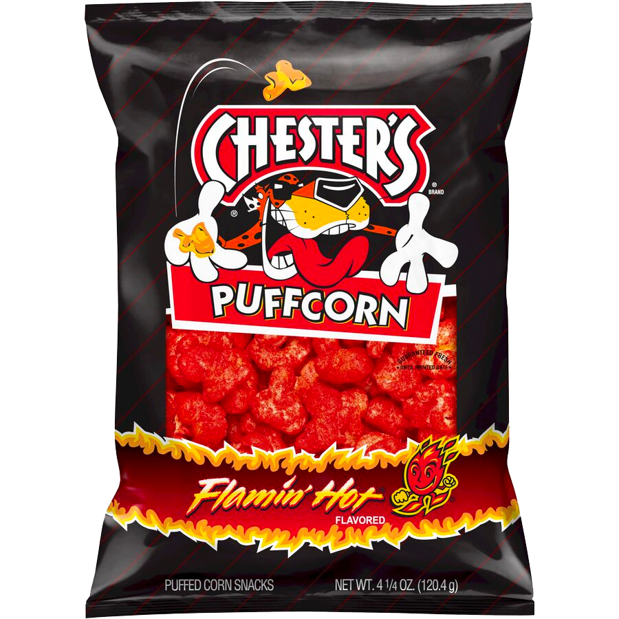 Chester's Puffcorn, Flamin' Hot Flavored, Puffed Corn Snacks