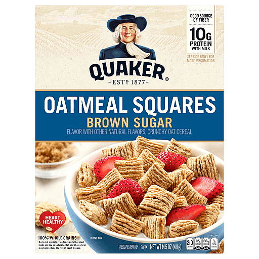 Quaker Oatmeal Squares Crunchy Oat Cereal Brown Sugar 14.5 Oz