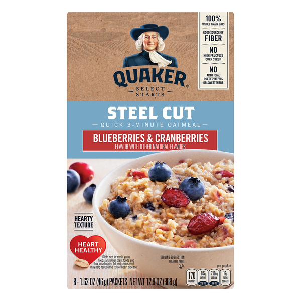 Quaker Steel Cut Quick Oatmeal Blueberries And Cranberries - 8ct