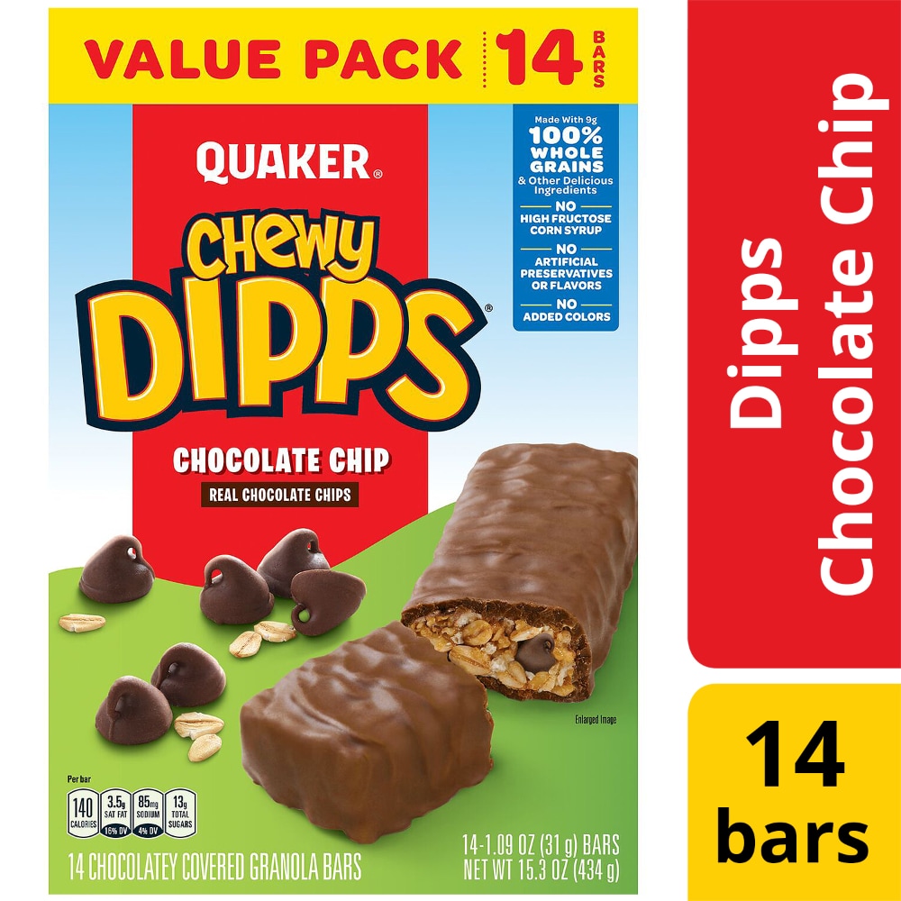 Quaker Chewy Dipps, Chocolate Chip, Chocolatey Covered Granola Bars