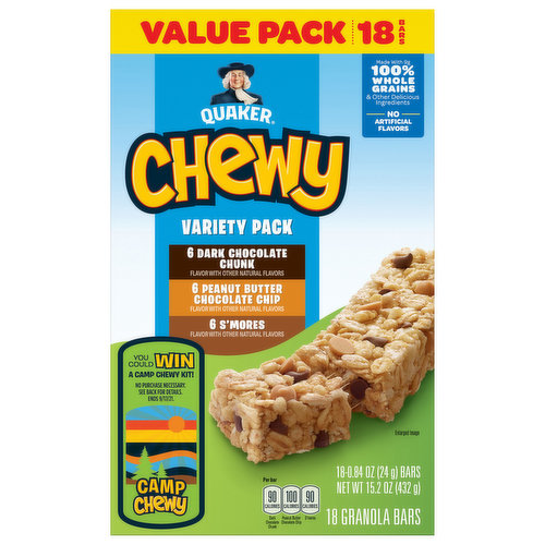 Quaker Oats Chewy Granola Bars, Variety Pack, 18 Bars