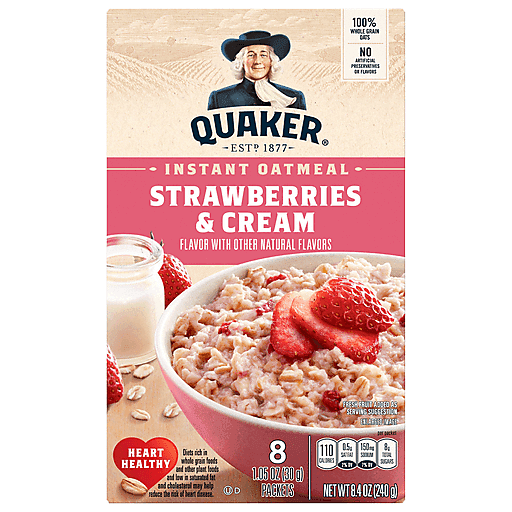 Quaker Instant Oatmeal, Strawberries & Cream, 8 Pack