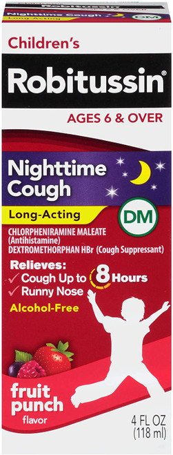 Robitussin Cough, Nighttime, Long-Acting, Children's, DM, Fruit Punch Flavor 4 Fl Oz