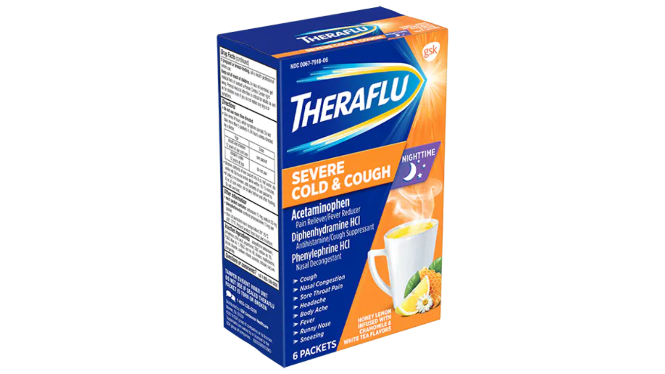 Theraflu Daytime Severe Cold & Cough Packets Berry & Green Tea Flavors