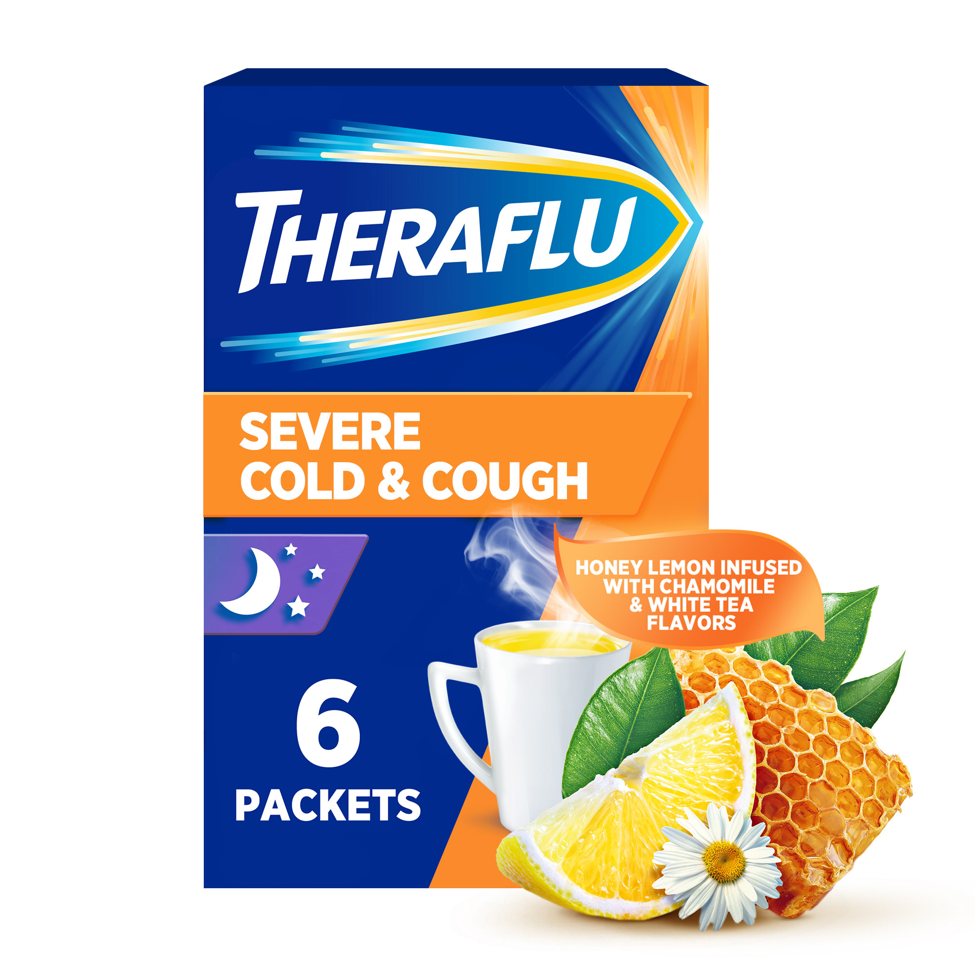 Theraflu Nighttime Severe Cold & Cough Relief Hot Liquid Powder Chamomile & White Tea - Honey Lemon