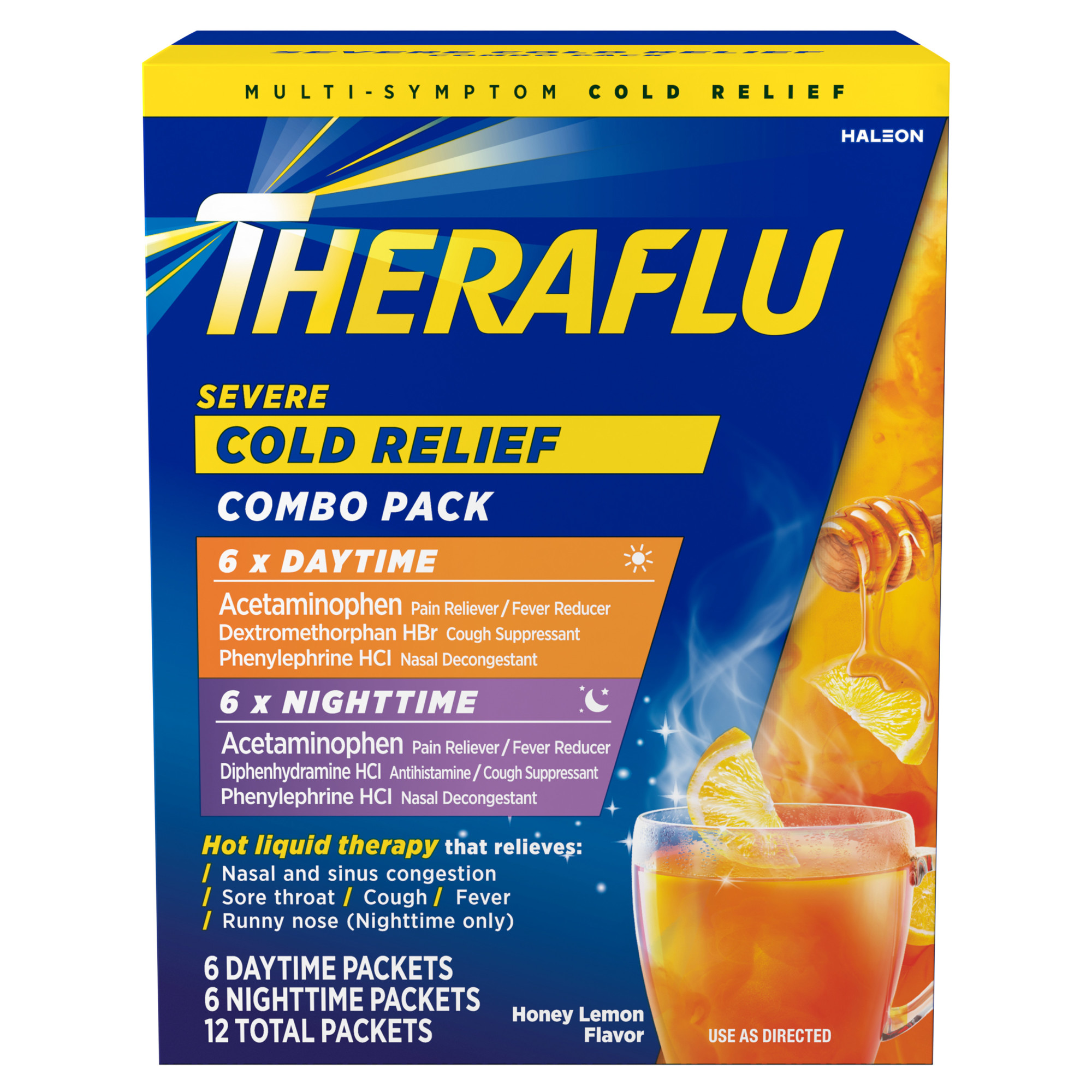 Theraflu Combo Daytime And Nighttime Severe Cold Relief Honey Lemon Flavor Powder