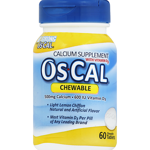 Os Cal Calcium Supplement, With Vitamin D3, Chewable Tablets, Light Lemon Chiffon