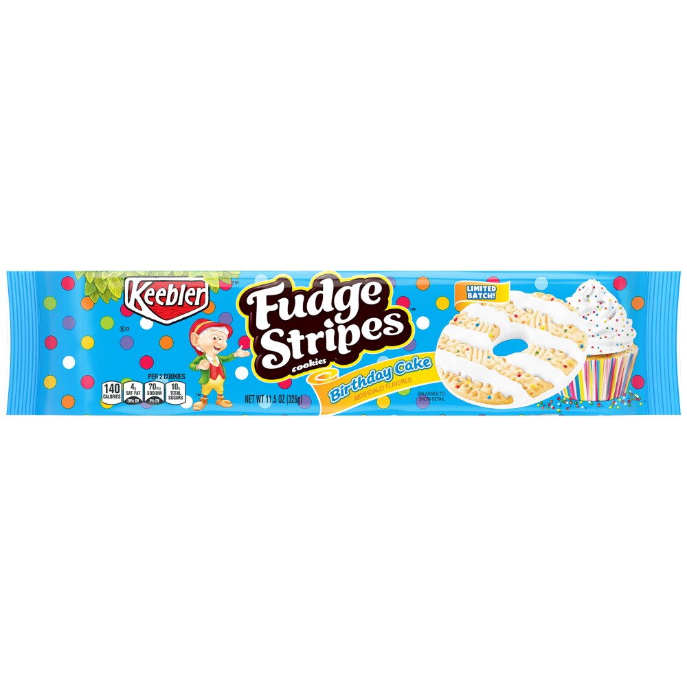 Keebler Fudge Stripes Cookies, Birthday Cake, Limited Batch, 11.5 Oz Tray