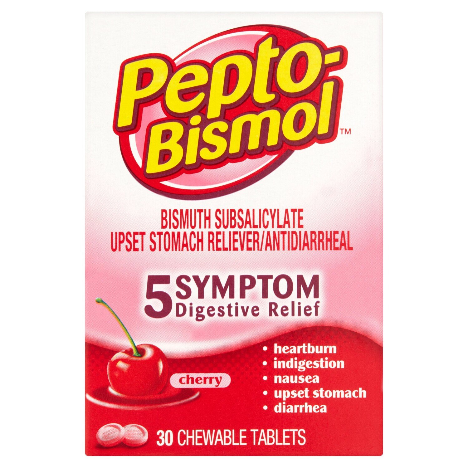 Pepto Bismol Upset Stomach Reliever/Antidiarrheal, Cherry, Chewable Tablets
