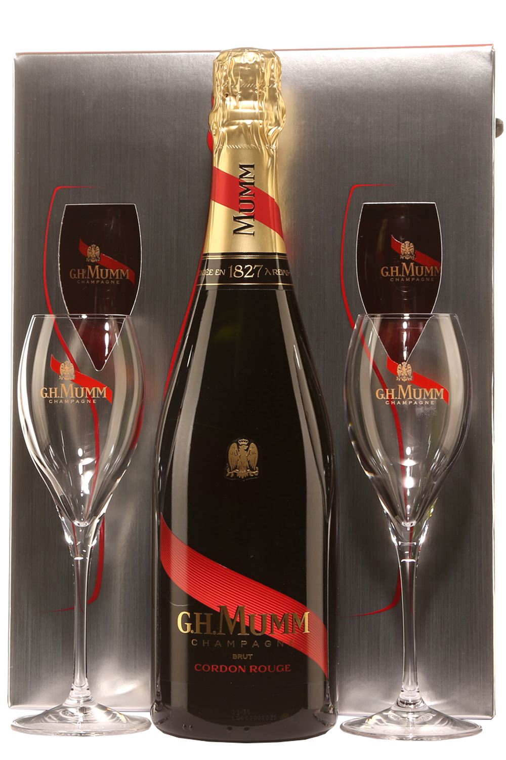 Mumm Cordon Rouge + 2 Flute Glasses Gift Pack Brut Champagne NV 750mL