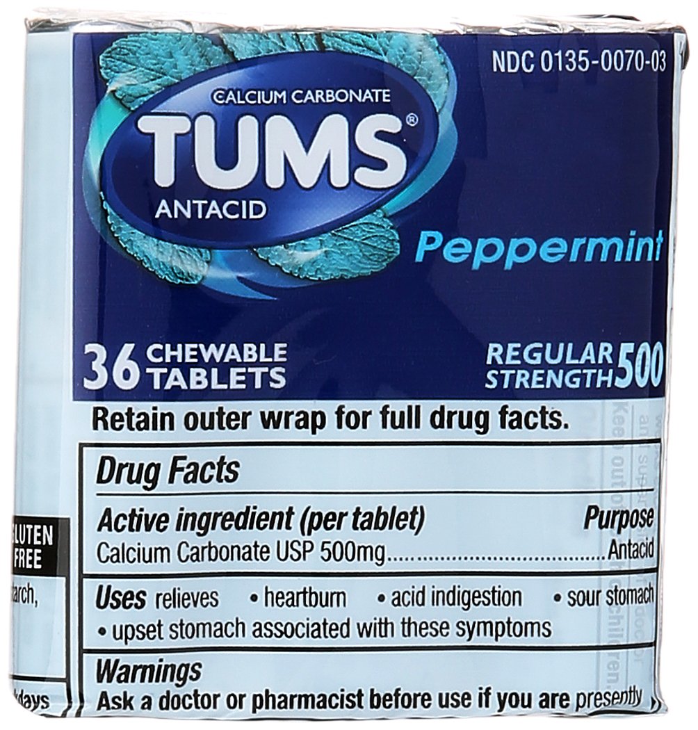 Tums Chewable Tablets Regular Strength 500 Peppermint Antacid