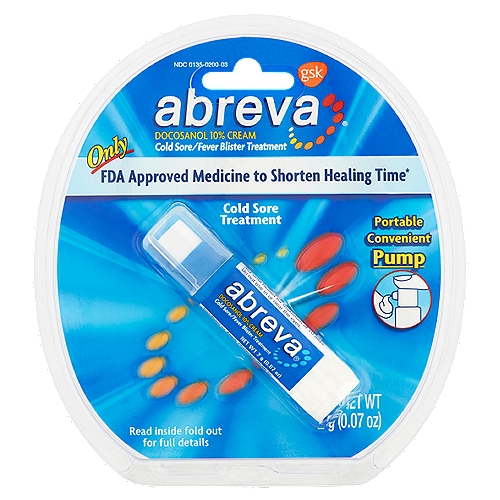 Abreva Docosanol 10% Cream Cold Sore/Fever Blister Treatment Pump - 0.07oz