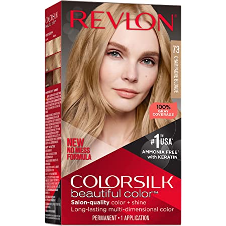 Revlon Colorsilk Beautiful Color Permanent Hair Color, Long-Lasting High-Definition Color, Shine & Silky Softness With 100% Gray Coverage, Ammonia Free, 073 Champagne Blonde