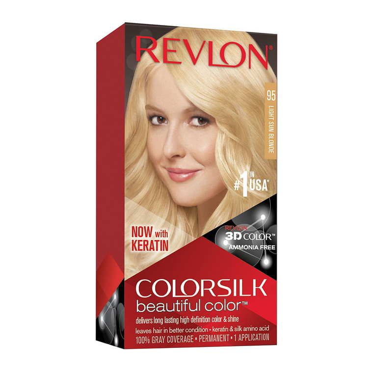 Revlon Set De 4 Tinte Color Permanente ColorSilk 95 Rubio Sol Claro