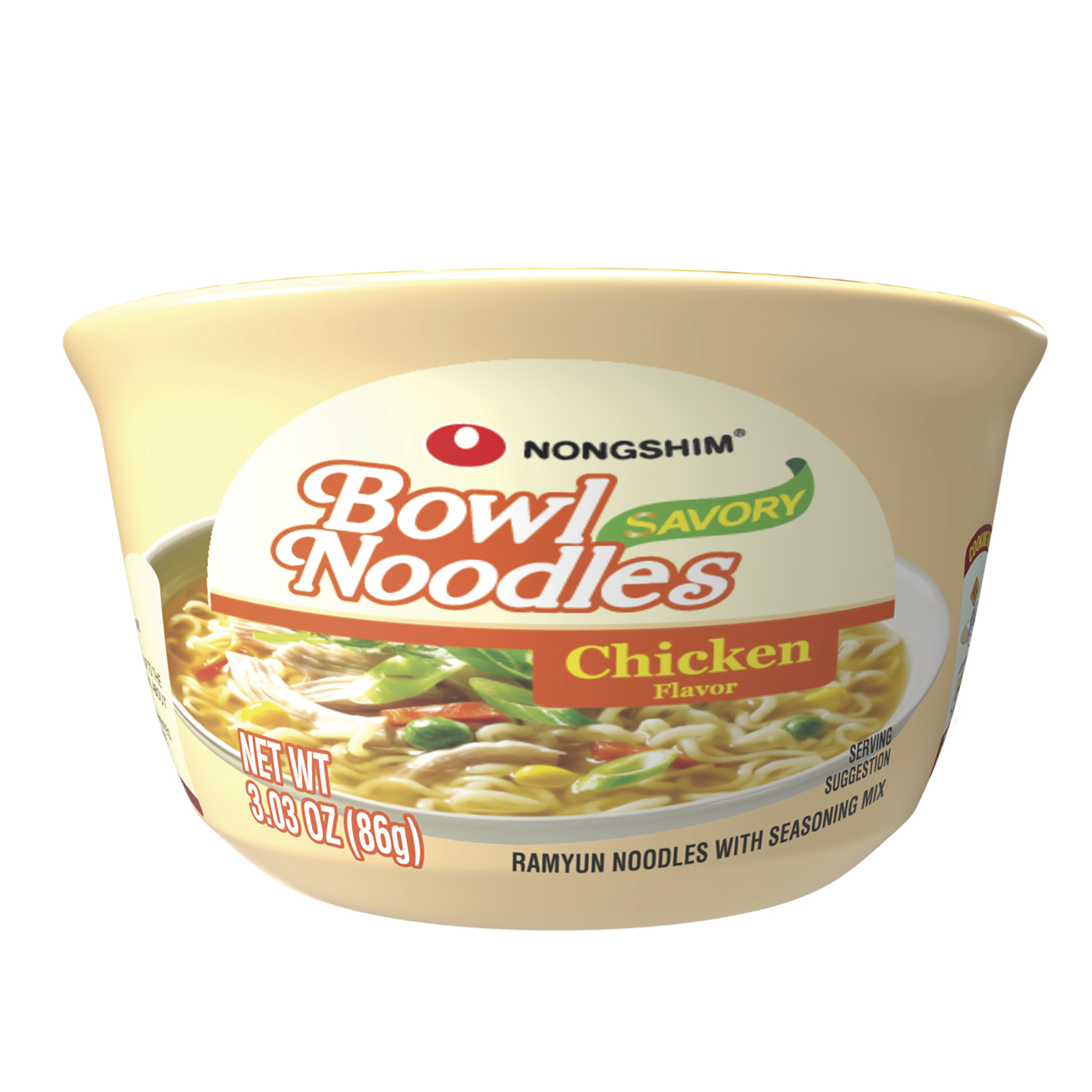 Nongshim Nong Shim Bowl Noodle Soup, Savory Chicken Flavor, Case