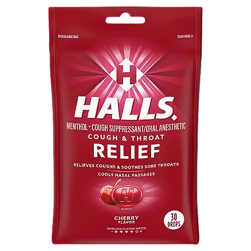 Halls Relief Cherry Flavor Cough Drops, 1 Bag