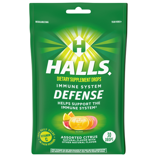 Halls Defense Vitamin C Supplement Drops, Assorted Citrus