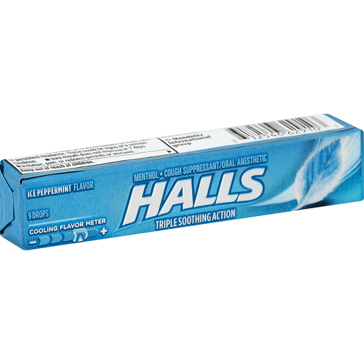 Halls Relief Ice Peppermint Flavor Cough Drops, 1 Stick (9 Total Drops)