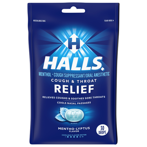 Halls Relief Mentho-Lyptus Flavor Cough Drops, 1 Bag (30 Total Drops)