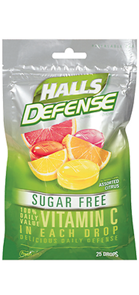 Halls Defense Sugar Free Vitamin C Supplement Drops, Assorted Citrus - 25 Ea