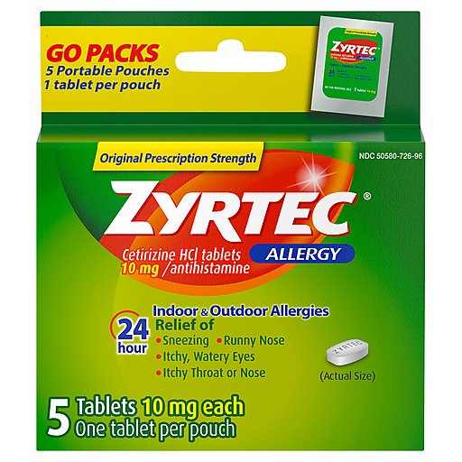 Zyrtec Indoor & Outdoor Allergies 10mg Tablets 5 Ct Carded Pack