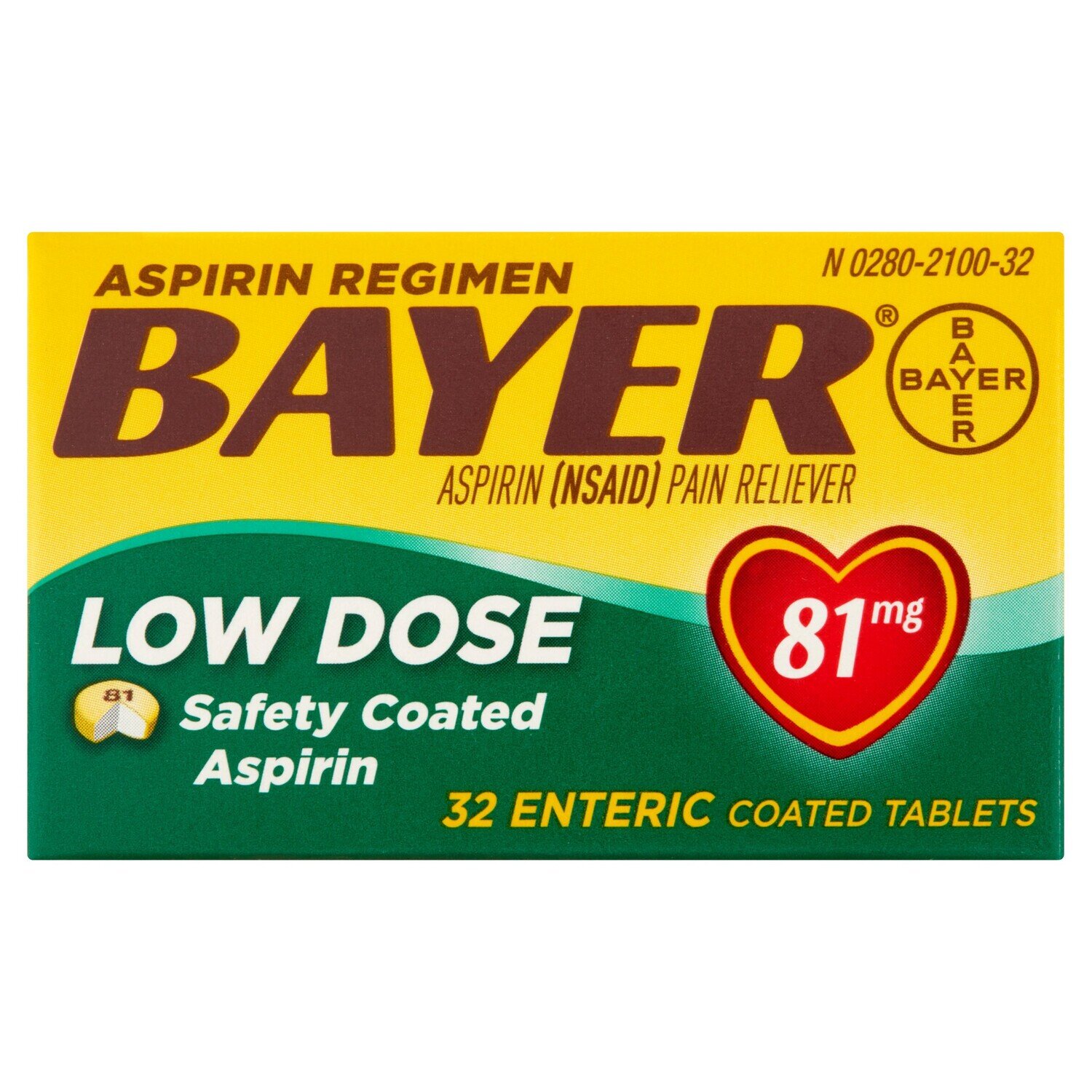 Bayer Aspirin Low Dose Regimen Pain Reliever Safety Coated Tablets