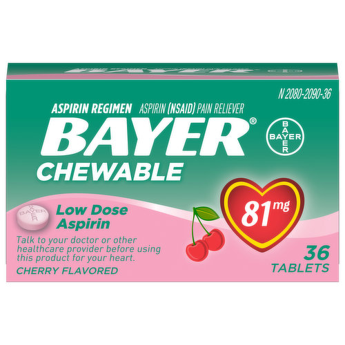 Bayer Aspirin, Low Dose, 81 Mg, Chewable Tablets, Cherry Flavored