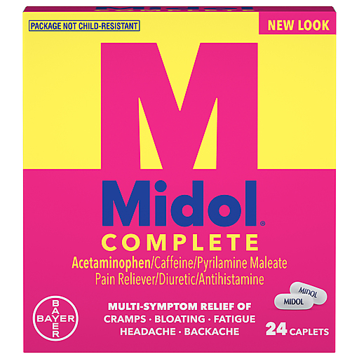 Midol Complete Caplets Pain Reliever/Diuretic/Antihistamine 24 Ea Box