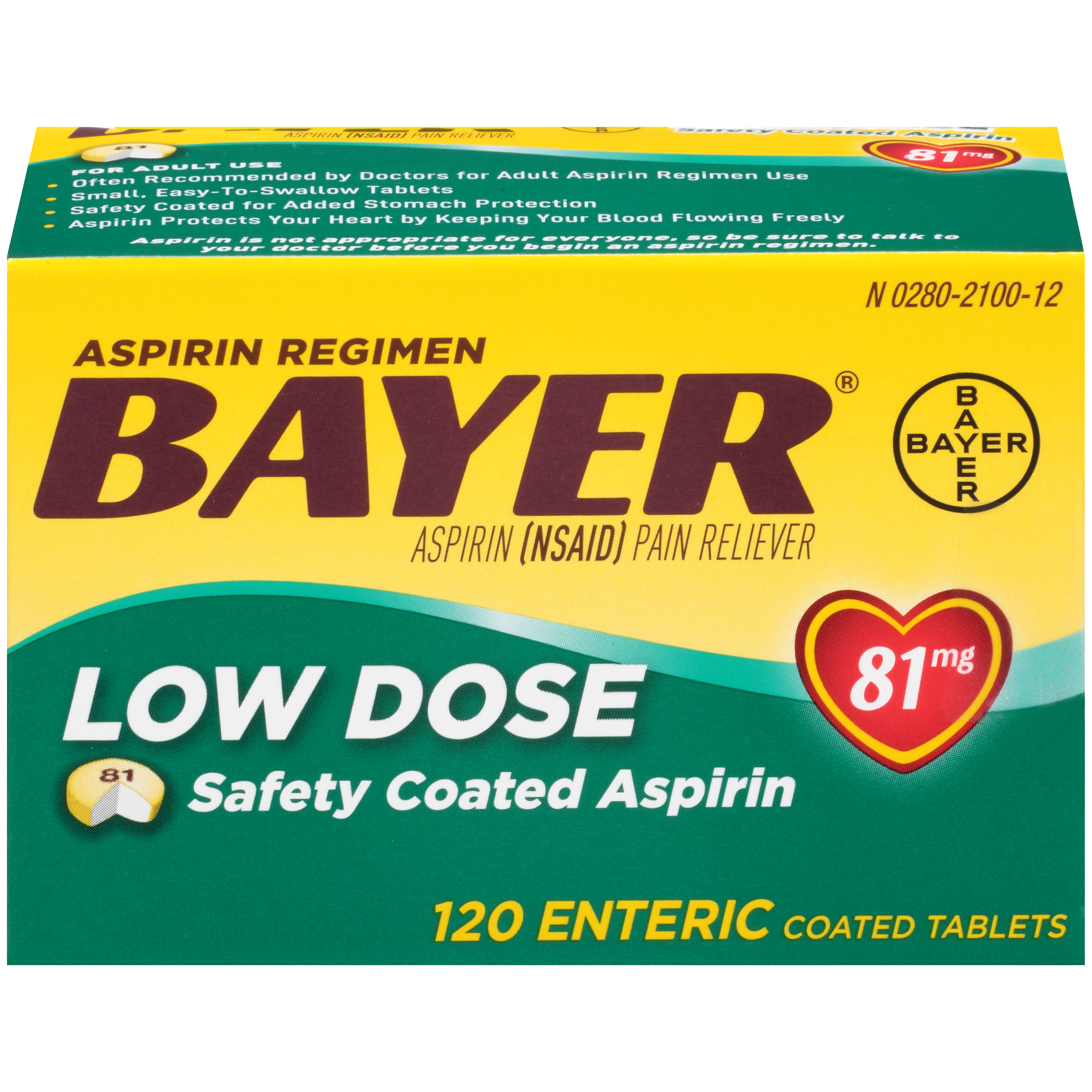 Bayer Aspirin Regimen Low Dose Pain Reliever Enteric Coated Tablets, 81mg