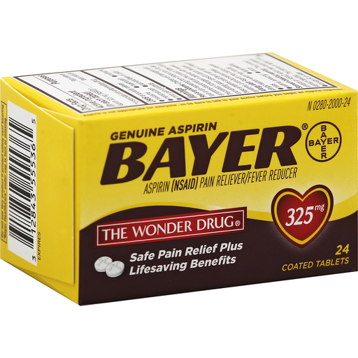 Bayer Genuine Aspirin, 325mg Coated Tablets, Pain Reliever With Lifesaving Benefits