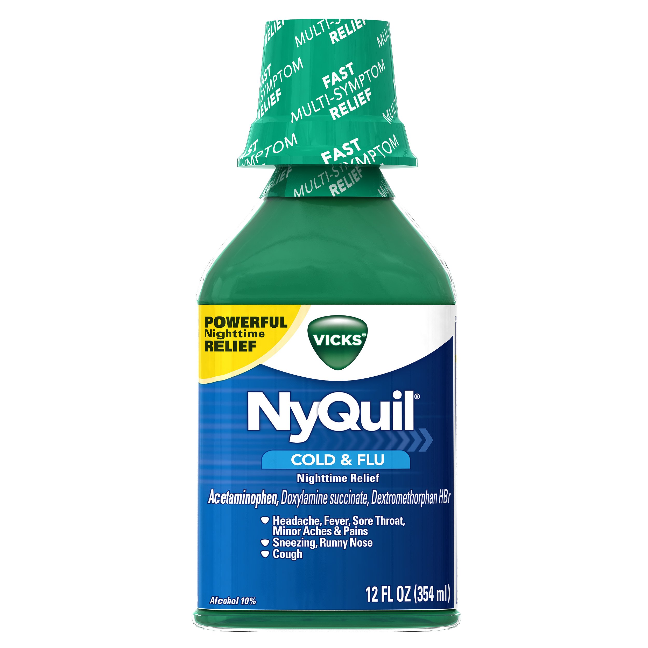 Vicks Ny Quil Cold And Flu Medicine, 12 Fl Oz, Original Flavor, Relieves Nighttime Cough, Sore Throat, Fever, Runny Nose