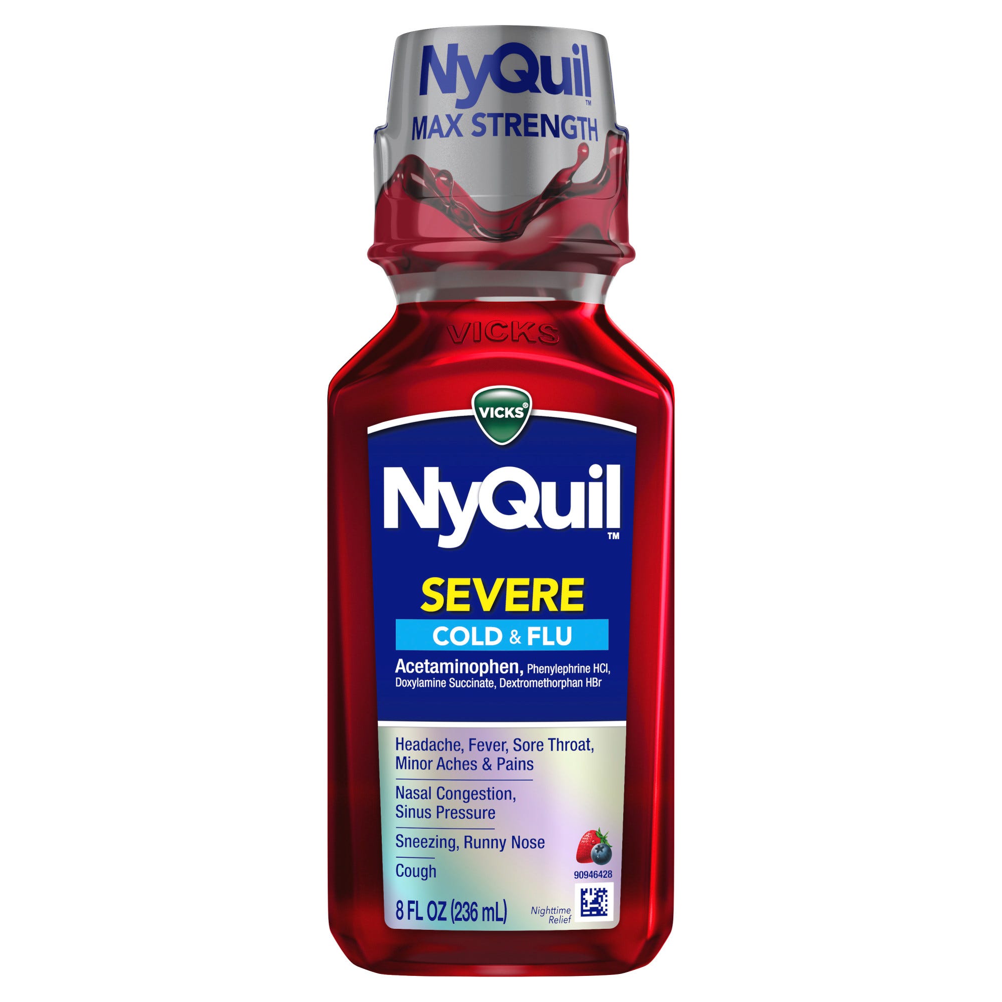 Vicks NyQuil Max Strength Berry Flavor Severe Cold & Flu 8 Fl Oz